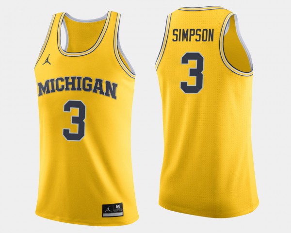 Michigan Wolverines #3 Men's Zavier Simpson Jersey Maize NCAA College Basketball